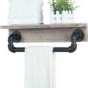 MBQQ Industrial Pipe Shelf,Rustic Wall Shelf with Towel Bar,20" Farmhouse Towel Racks for Bathroom,Floating Shelves Wall Mounted Home Decor Wooden Shelving,Retro Grey