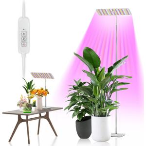 Grow Lights with Base, Full Spectrum Growing Light for Indoor Plants, 120 LEDs, 4 Dimmable Levels, Timer 4/8/12h, 12-60inches Height Adjustable,18w, Ideal for Desk Small Plants (One Head)