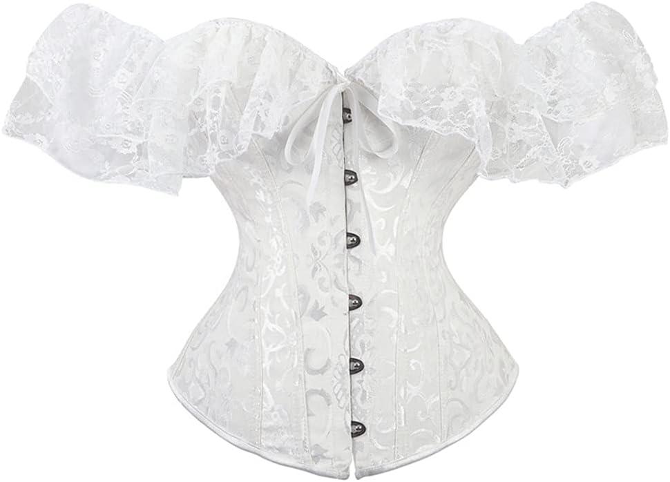 SHYMMUO Corset Top for Women Renaissance Steampunk Bustier Top Sexy Lace Up Corset Top Festival Pirate Halloween Costume (Medium, White)