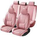 SCOMEE Leather Car Seat Covers Full Set Automotive Seat Protectors, Pink