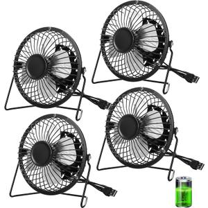 Glooglitter 4 Pcs 4" USB Small Fan Powerful Quiet 360 Adjustable Rotation Personal Metal Mini Desk Fan Summer Electric Ideal for Home Office Bedroom Desk Airflow Cooling,USB Powered Only(Black)