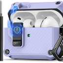 Pohgelan Compatible with AirPods Pro 3 Case,Magnetic Automatic Lock with Cleaning Kit,Compatible with Magsafe,Carbon Fiber Texture Cover-Purple
