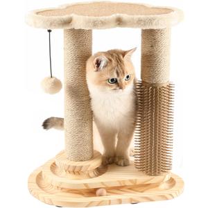 Made4Pets Cat Scratching Post, Cat Self Groomer for Indoor Cats, Cloud Soft Perch for Rest, 17.5" Tall Natural Sisal Scratcher Cat Grooming Interactive Ball Track Toys for Small Cats Kittens (14.96"L* 9.84"W* 17.5"H)