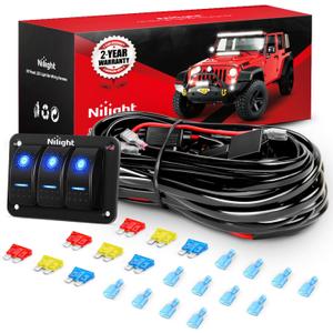 Nilight 16AWG LED Light Bar Wiring Harness Kit 12V On/Off 3 Gang LED Pod Lights Rocker Switch Panel Power Relay Fuse 5Pin Toggle for Cars Boat ATV Trucks-6 Leads