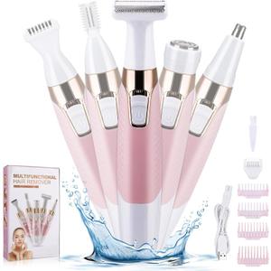 Face Razors for Women, BestMal Bikini Trimmer 5 in 1 Wet/Dry Electric Shaver Razors for Face Nose Eyebrow Beard Mustache Arm Leg Armpit Pubic Area Painless Rechargeable Facial Hair Removal for Women