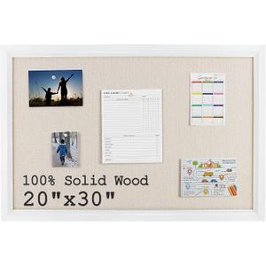 Bulletin Board Cork Board with Linen, 100% Wood Framed 30" x 20" Bulletin Board Decorations, Pin Boards for Walls, Wall Mounted Fabric Picture Board with 10 Pushpins for School, Home & Office, White
