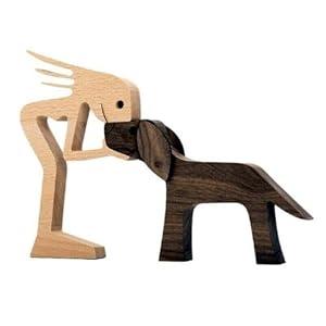 FHTDW Unique Gift Hand Carved Wood Human Statue Figurine Sculpture Home Office Decor, Wooden Man Dog Carving Model to Remember Friendship Between Dog and People