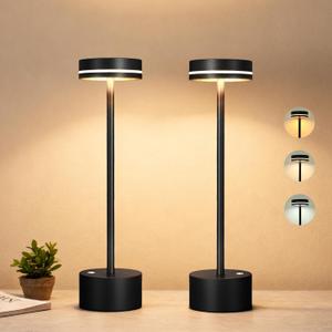 2 Pack Cordless Table Lamp Rechargeable, Touch Desk Lamp - 5000mAh Battery, 3 Color Dimmable Led Light, Small Portable Aluminum Light for Outdoor/Patio/Dining/Tabletop/Bar/Office, Home Decor