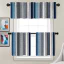 Batmerry Boho Ethnic Tribal Art Kitchen Valances Half Window Curtain, Navy Blue Geometric Ikat Tribal Print Pattern Kitchen Valances for Windows Valance for Decor Reducing The Light 52x18 Inch