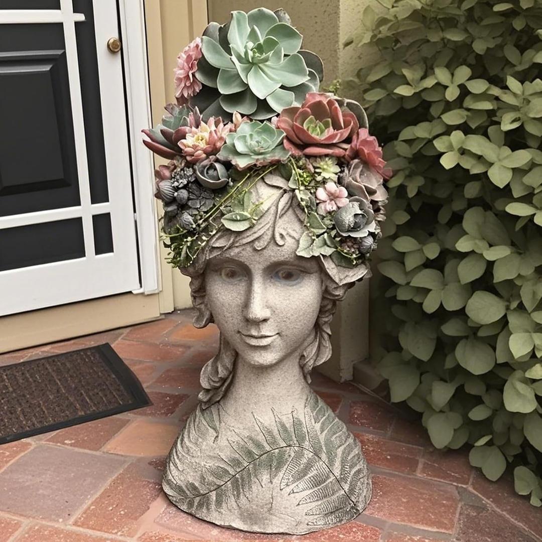 DiliComing Head-Planter Face-Planters Pot - 10 Inch Flower Pots Outdoor with Drainage Hole, Face Flower Pot Head Planter for Garden Decor, Gifts for Women and Housewarming Gift 6.5 x 6 x 10.2 Inch