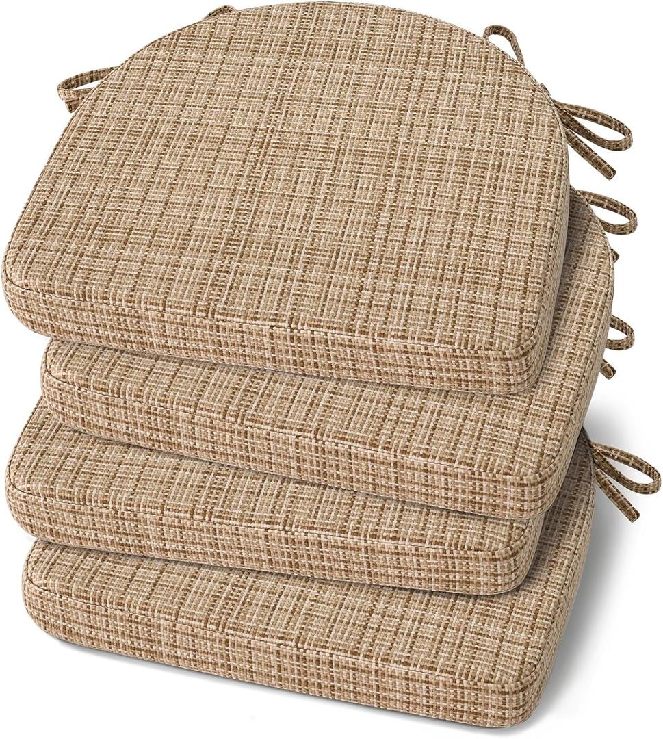 Shinnwa Dining Chair Cushions Set of 4, Non-Slip Kitchen Chair Cushions with Ties and Machine Washable Cover, 4 Pack, 17 x 16.5 x 2in, Wheat