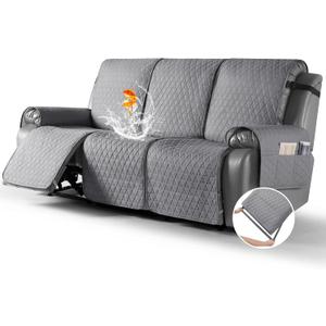 TAOCOCO 100% Waterproof Recliner Sofa Cover-Non Slip Split Couch Covers for 3 Seater Reclining Couche with Elastic Leg Straps Washable Pet Friendly (Light Gray, 3 Seater)