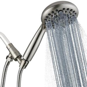G-Promise Handheld Shower Head High Pressure 6 Spray Settings, Detachable Hand Held Showerhead 4.9 Inch Face with Extra Long Flexible Hose and Metal Adjustable Bracket (Brushed Nickel)