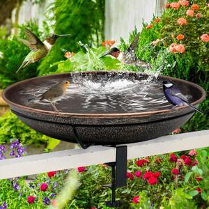 Deck Mounted Bird Bath, Easy to Clean, 12 Detachable Bath Bowl, Metal Birdbath for Outside with Sturdy Adjustable Clamp for Railing Balcony Fence, Outdoor Decor 0.7 Gallon