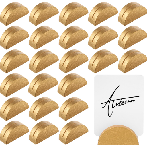 48 Pcs Wooden Table Number Stands, Semicircular Place Card and Name Holders with 48 Tented Cards for Wedding, Party, Banquet, Restaurant Decoration, Gold