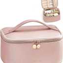 Prite Makeup Bag, Large Capacity Portable Travel Cosmetic Bag, Waterproof Makeup Organizer for Women with Handle and Divider (002 Pearl Pink)