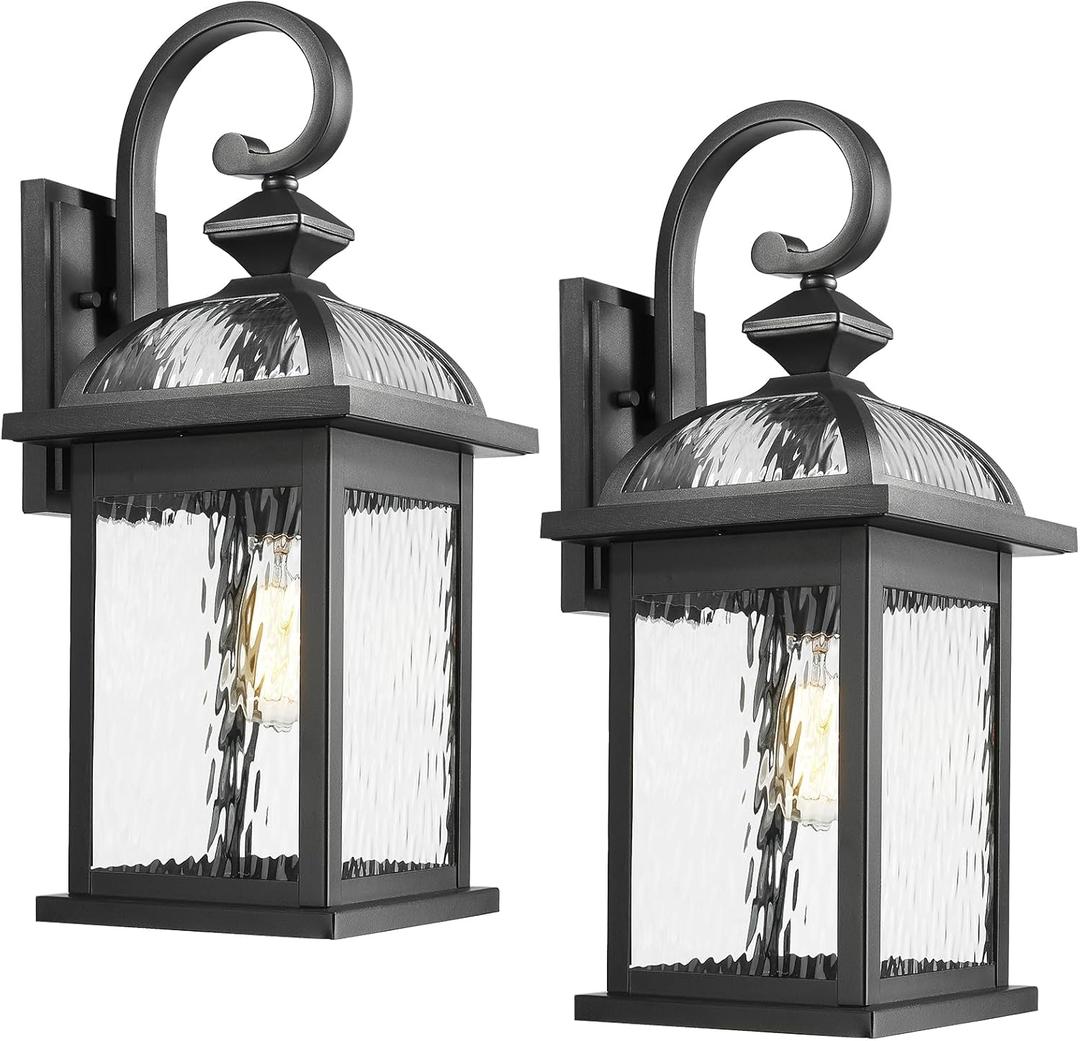 Darkaway 2pcs Outdoor Lights Fixtures Wall Mount, Large 22inch Outdoor Wall Sconce Lights with Water Ripple Glass Outside Exterior Lights Fixture for House Front Porch Patio