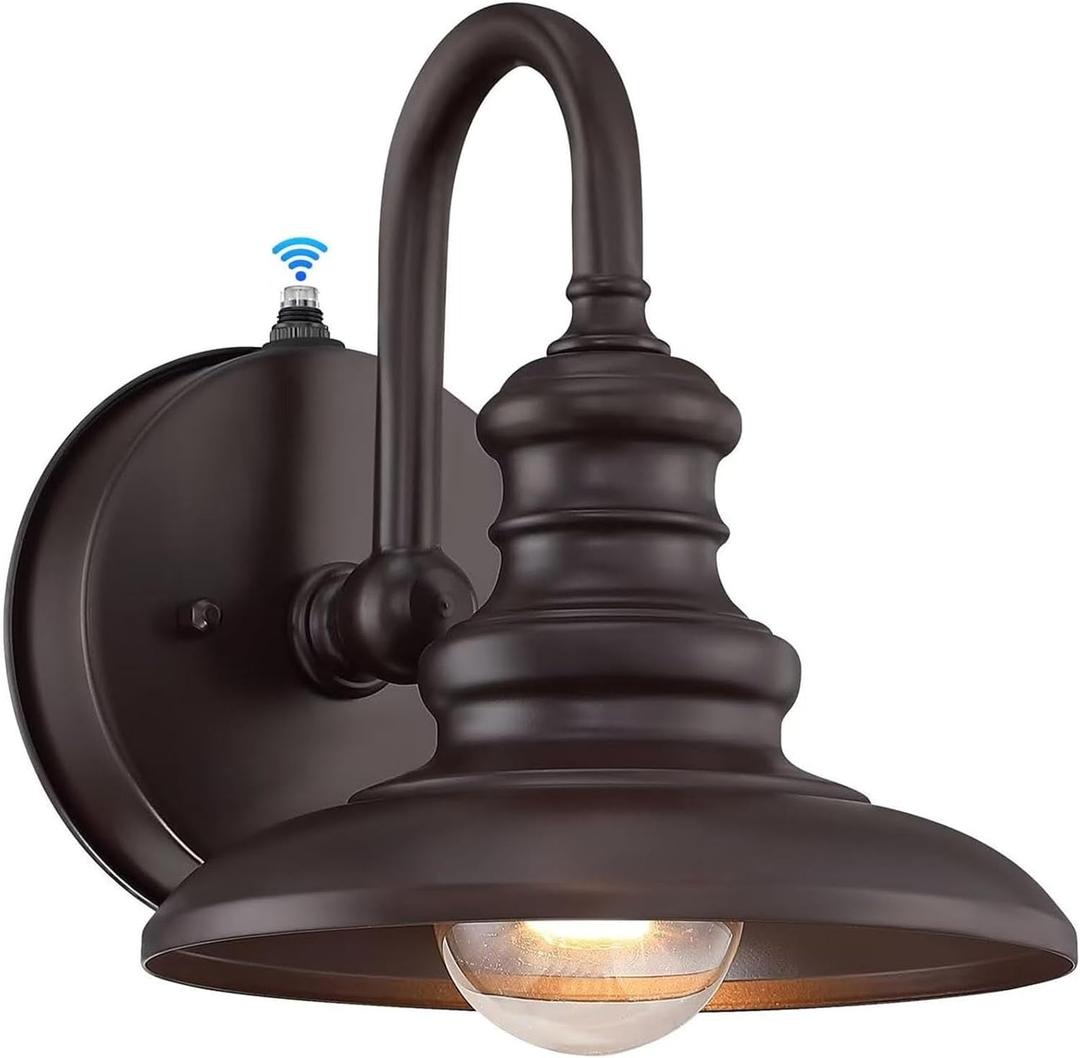 LONEDRUID Dusk to Dawn Sensor Outdoor Gooseneck Barn Light Fixtures Brown Exterior Wall Sconce Lighting Modern Outside Porch Lantern Waterproof Farmhouse Wall Mount Lamp for House Garage Patio