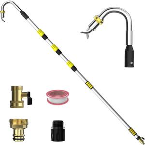 TONYINGO 24FT Reach Telescopic Gutter Cleaning Tool, 8-15FT Gutter Cleaner from the ground with 360°Rotatable Duckbill Metal Head, Shut Off Valve, Leak-Proof Gutter Cleaning Wand for Garden Hose