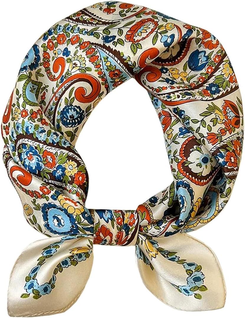 ANDANTINO 100% Pure Mulberry Silk Small Square Scarves -21'' x 21''- Digital Printed Neckerchief Women Men Lightweight Scarf