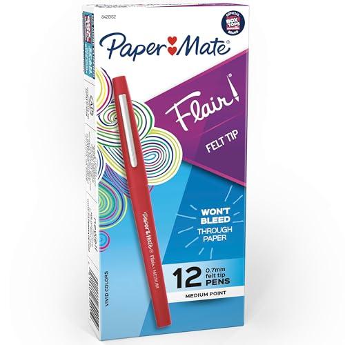 Paper Mate Flair Felt Tip Pens Medium Point (0.7mm) Red 12 Count