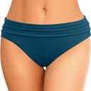 Zmart Women's Ruched Bikini Bottoms, Scrunch Full Coverage Fold Over Mid Rise Waisted Swimsuits, Tummy Control Ruffle Bathing Suits Swim Bottoms for Women Teal, Small