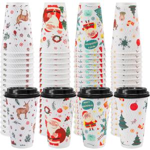100 Pack Christmas Coffee Cups with Lids 16oz, Disposable Insulated Ripple Wall To Go Paper Coffee Cups for Hot/Cold Drinks Office Home Shop Event (Colorful)