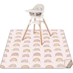 CLYMENE Splat Mat for Under High Chair | 51x51 Inch Anti-Slip Baby Splash Mat | Waterproof & Washable Spill Mat for Highchair Floor and Infant Play (Boho Rainbow)