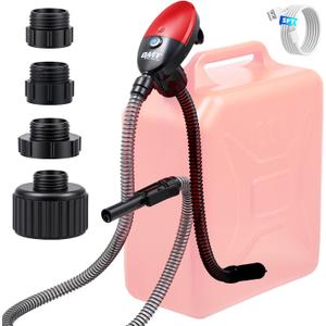 Orion Motor Tech Fuel Transfer Pump, 3.2GPM Electric Gas Can Pump, 51" Hose Auto-Shutoff Nozzle, USB-C & AA Battery (NO BATTERIES INCLUDED) Powered, 4 Adapters for Gasoline, Diesel, Kerosene, Red