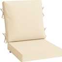 MIULEE Beige Outdoor Dining Cushion 20x20 Inch Waterproof & 3 Year Color Fastness Deep Seat and Back Cushion for Patio Furniture Chair with Ties