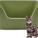 Deep Cat Box Extra Large High Sides,21.45 x 16.14 x 10.43 Inches Low Entry Kitten Litter Tray One Piece Open Anti Splashing Litter Pan Easy Clean for Small Medium Cat (Green)