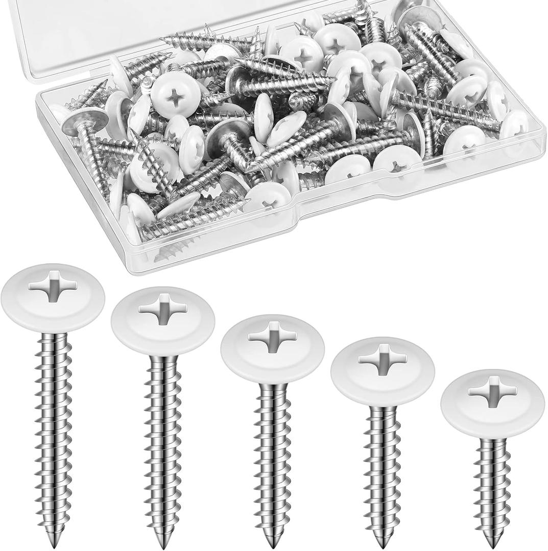 Peryiter 150 Pcs #8 Shutter Screws White Head 1/2", 3/4", 5/8", 1", 1-1/2" Size White Pan Cabinet Screws for Wood, Wall Plates, Shutters, Book Shelf, Shiplap