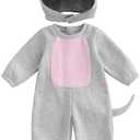 Baby Mouse Costume Boy Girl Long Sleeve Fleece Jumpsuits Romper with Ears Hat Toddler Halloween Outfit. 6-12M
