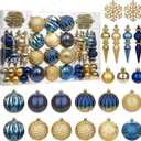92ct Christmas Tree Decoration Set Christmas Ball Ornaments with Srtings Shatterproof Christmas Baubles for Christmas Holiday Wreath Garland Party Decoration, Blue-Gold