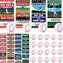 Realspring 24 Set Baseball Valentines Day Cards Gifts for Kids Classroom 24 Pcs Mini Foam Stress Baseball and 24 Pcs Class Exchange Card for Valentines Goodie Bag Stuffer School Sport Party Favors