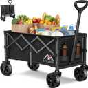 MEUIS Collapsible Wagon Cart with Wheels  250LBS Heavy Duty Folding Wagon for Groceries Shopping Outdoor Apartment Portable Foldable Utility Grocery Trolley, Black, L