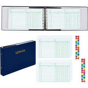 Skyygemm Ring Ledger Binder with 200 Pcs 5"x8.5" Ledger Sheets Small Index Tabs for Bookkeeping Accounting Business with Debit Credit Balance Columns(Blue Cover, White Sheets)