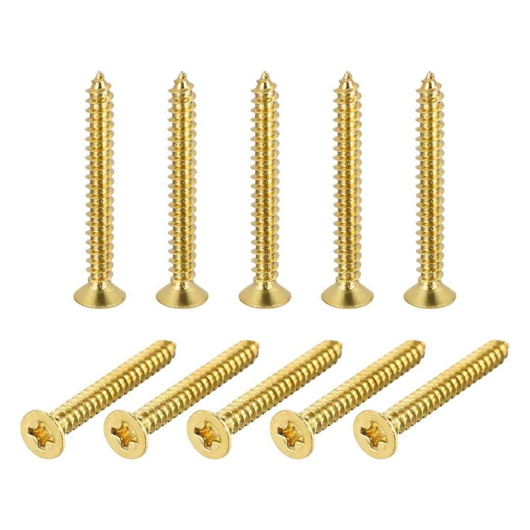 uxcell Brass Wood Screws, M4x35mm Phillips Flat Head Self Tapping Connector for Door Hinges, Wooden Furniture, Home Appliances 150Pcs