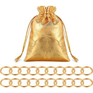 Chalyna 20 Pcs Toy Gold Power Rings Metal Game Figure Display Dream Catcher Rings with Drawstring Organza Bags(1.2 x 1 Inch,Gold)
