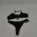 SUUKSESS Women High Waisted Thong Bikini Set Reversible String 2 Piece Swimsuit (Medium, 56 Black White)