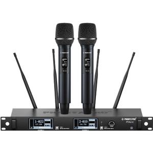 Phenyx Pro Dual-Channel Wireless Microphone System, Dynamic Mics w/ID Lock, Tunable Power Level, Auto Scan, Spectrum Analyzer, True Diversity Cordless Handheld for Singing, DJ, Karaoke (PTAU-2)