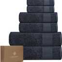 BIOWEAVES 100% Organic Cotton 700 GSM Plush 6-Piece Towel Set GOTS Certified, 2 Bath Towels, 2 Hand Towels & 2 Washcloths - Charcoal (6 Pc Towel Set)