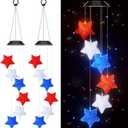 Glooglitter 2 Pcs Independence Day Rice Grain Five Pointed Star Solar Wind Chimes Wind Bell Light Hanging Solar Lights Changing Color Waterproof Decorative Mobiles for Garden Window Outdoor Decoration