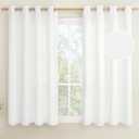 LAMIT White Linen Textured Curtains for Bedroom, Grommet Thermal Insulated Thick Burlap Natural Curtains Noise Reducing Window Treatment Drapes for Nursery/Kitchen, Set of 2 Panels, W52 x L54