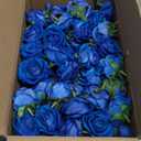 50 Pcs Blue Roses Artificial Flowers, Real Touch Velvet Roses Bouquet Fake Flowers Bulk, Artificial Roses with Long Stems for Birthday Gift Women Mom DIY Bridal Wedding Centerpiece Decorations