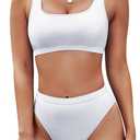 Pink Queen Women's Crop Top High Waisted Cheeky Bikini Set Two Piece Swimsuits (01 - White) S
