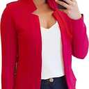 BOFETA Women Business Casual Cropped Blazer Jacket Open Front Cotton Solid Color Cardigan Red XS
