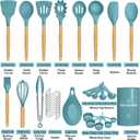 Umite Chef Kitchen Cooking Utensils Set, 33 pcs Non-stick Silicone Utensils Spatula Set with Holder, Silicone Kitchen Gadgets Utensil Set(Dark Blue)