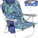SUNNYFEEL Low Beach Chair, 5-Position Lay Flat Reclining, Backpack Portable Folding Chair with Cooler Bag & Cup Holder, Heavy Duty 350 LBS, Compact for Beach, Camping, Travel