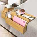 Yomeidiluxe Bamboo Couch Arm Tray Set, The Large(16.5"x13.4") and Small(16.5" x4.7) Non Slip Cup Holder for Drinks, Snacks, Cup, Remote and Phone, Fit for Armrests 4.5"–8.5" Wide.